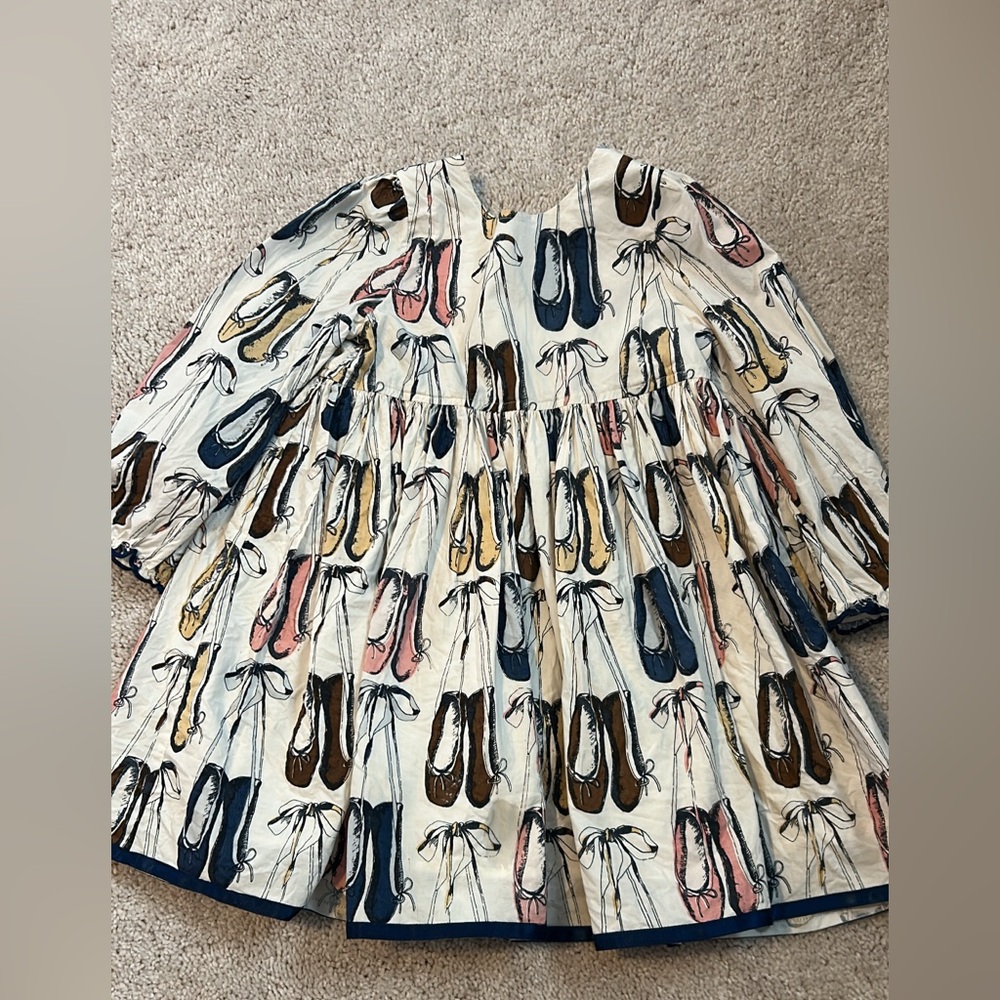 Ballet Flat Print Skirt Dress in Cream, Navy, Pink & Brown